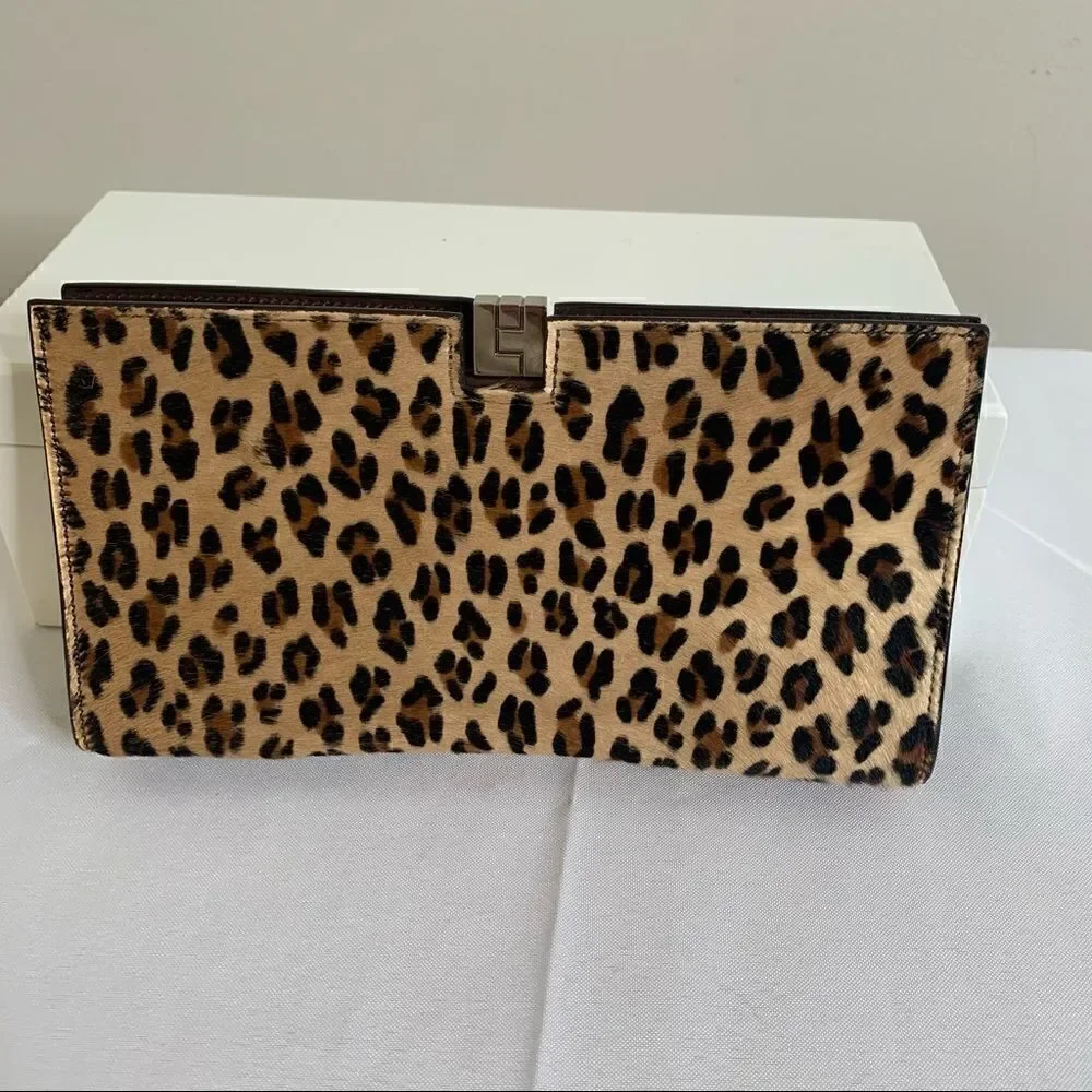 Lambertson Truex Ponyhair Leopard Print Clutch
